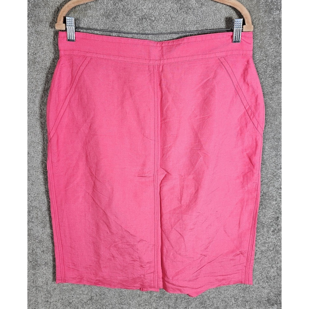 Ann Taylor Curvy Fit Skirt Womens Sz 12 Pink Linen Rayon Straight Pencil Lined